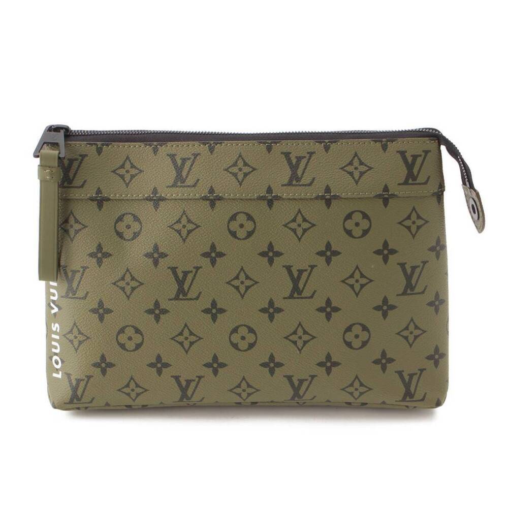 Louis Vuitton Khaki Monogram Souple Clutch Bag Green Brown Pochette Voyage - Picture 2 of 8